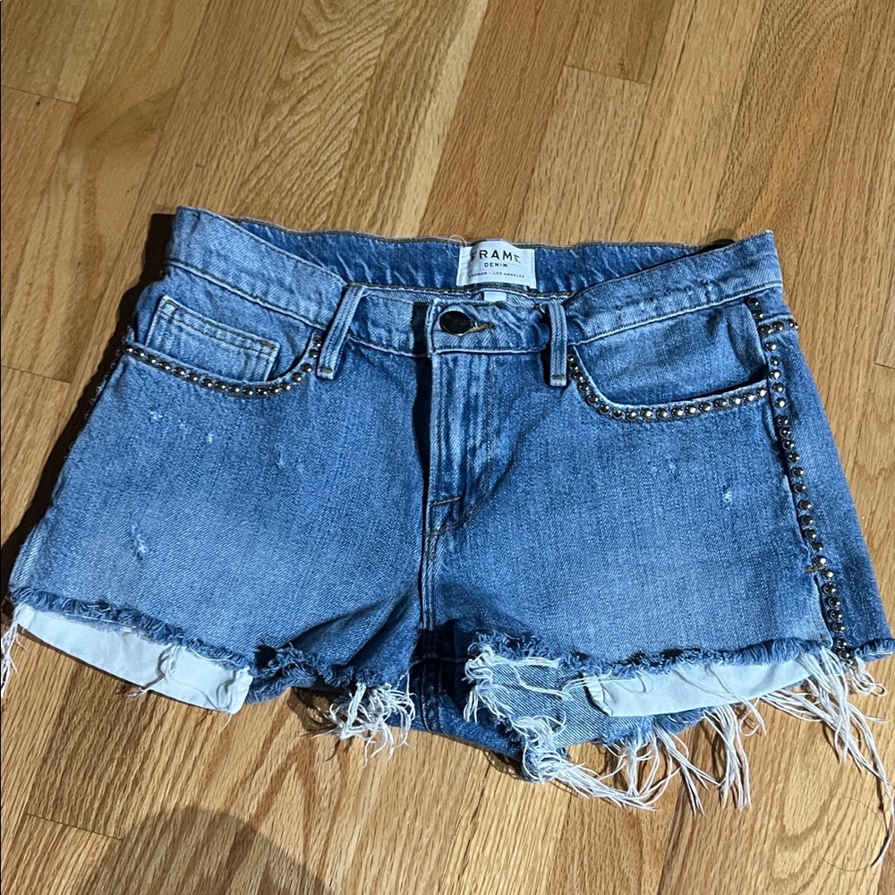 Frame Denim Studded Blue Jean Shorts 26